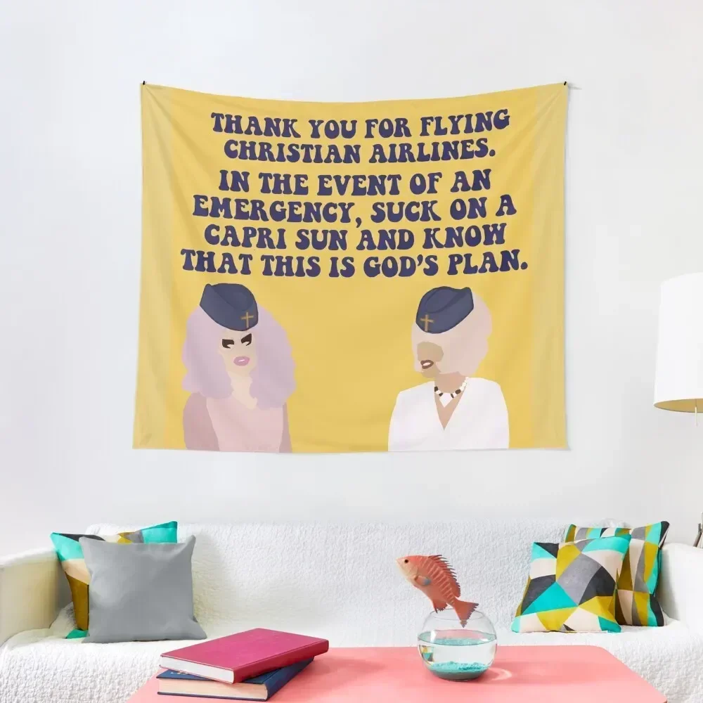 

Trixie and Katya Christian Airlines Tapestry Decoration Aesthetic Wall Mural Nordic Home Decor Tapestry