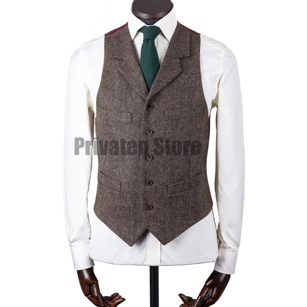 Men's Herringbone Vest Elegant Man Vest Woolen Mens Gilets Work Vests for Men Gilete Suit Male Gilet Waistcoat Sleeveless Formal