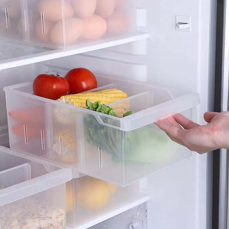 New Household Refrigerator Storage Box Plastic Storage Box Rectangular Compartment Vegetable Fruit Freezer Kitchen Storage Box