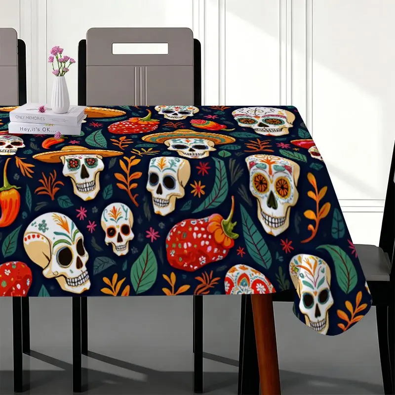 Mexican Day of The Dead Tablecloth for Table Decor Mexico Sugar Skulls Marigold Dia De Los Muertos Table Cloth Home Party Decor