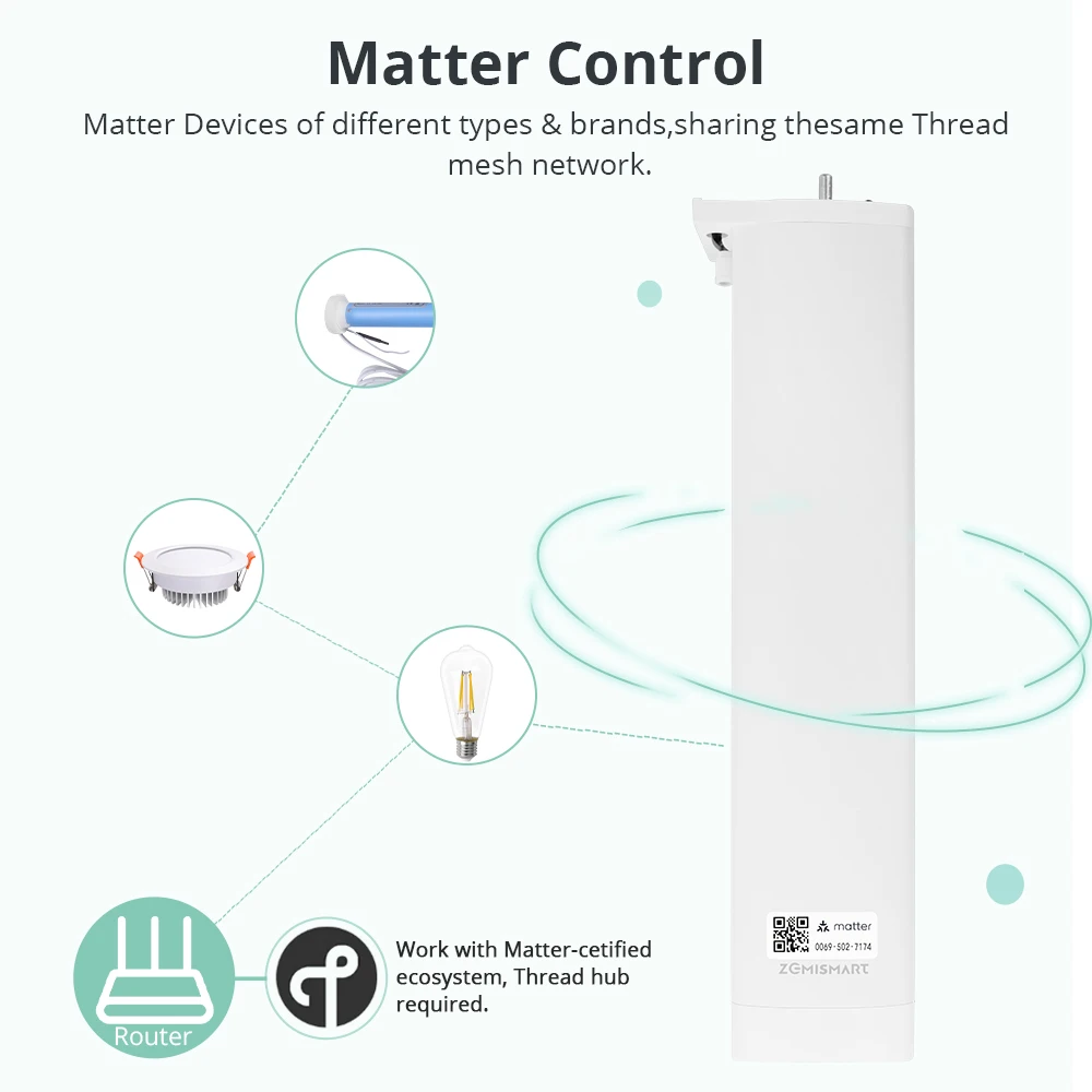 Zemismart Matter Over Thread Smart Curtain Motor Google Home App Samrtthings App Control Automatic Curtain System