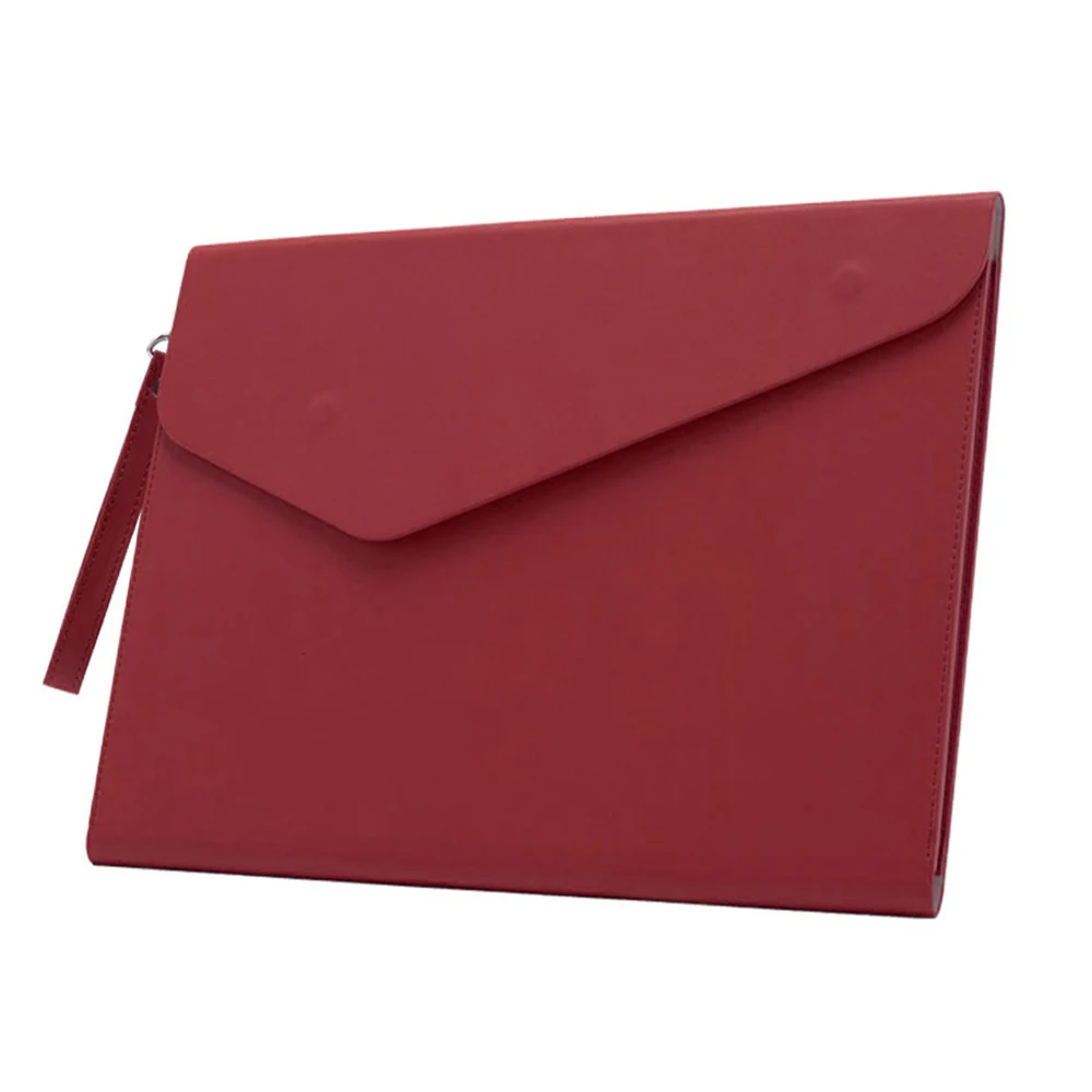 حقيبة مستندات جلدية ذات سعة كبيرة مع مقبض A4 مجلد ملفات جلدي بإبزيم وحقيبة ملفات بمشبك قلم