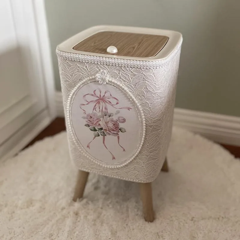 Korean high-grade lace square trash can press the storage bucket with lid.