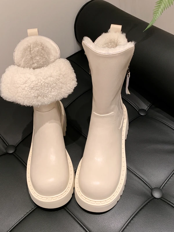 

Бархатные зимние ботинки Lamb Thi Bot, женские зимние ботинки из натуральной кожи с круглым носком, на массивном каблуке, северо-восточные теплые противоскользящие ор...