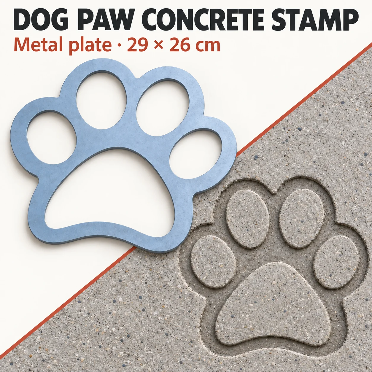 Concrete Molds Dog Paw Stamp 29x26cm, Reusable Iron Cement Imprint Mold for Garden