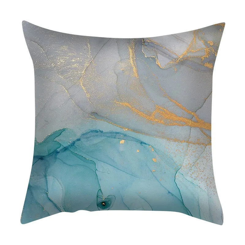 

1Pc Luxury Abstract Marble Cushion Cover Peach Skin 2D Flat Print Blue Gold Pillow Case for Sofa Living Room Bedroom Home Decor