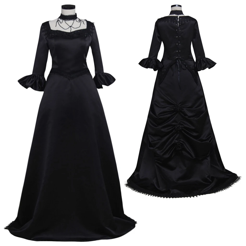 

18th Century French Noble Style Vintage Bustle Handmade Medieval Victorian Gothic Black Gown Dress Medieval Dress