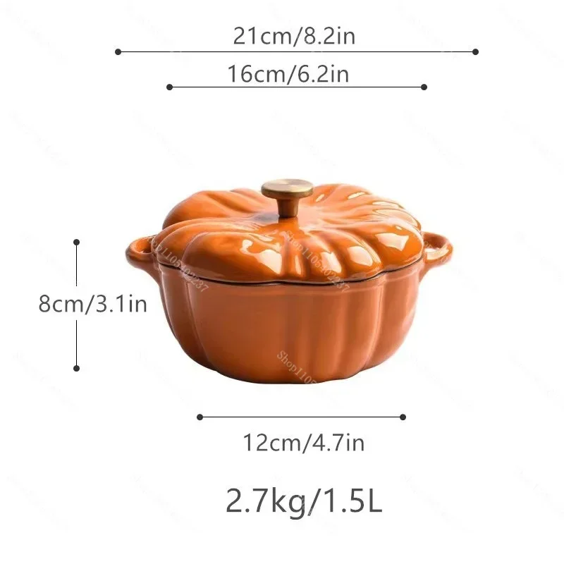 Pumpkin Shape Enamel Pot Multi-function Soup Stew Pot For Home Use Compatible With Induction Cooker