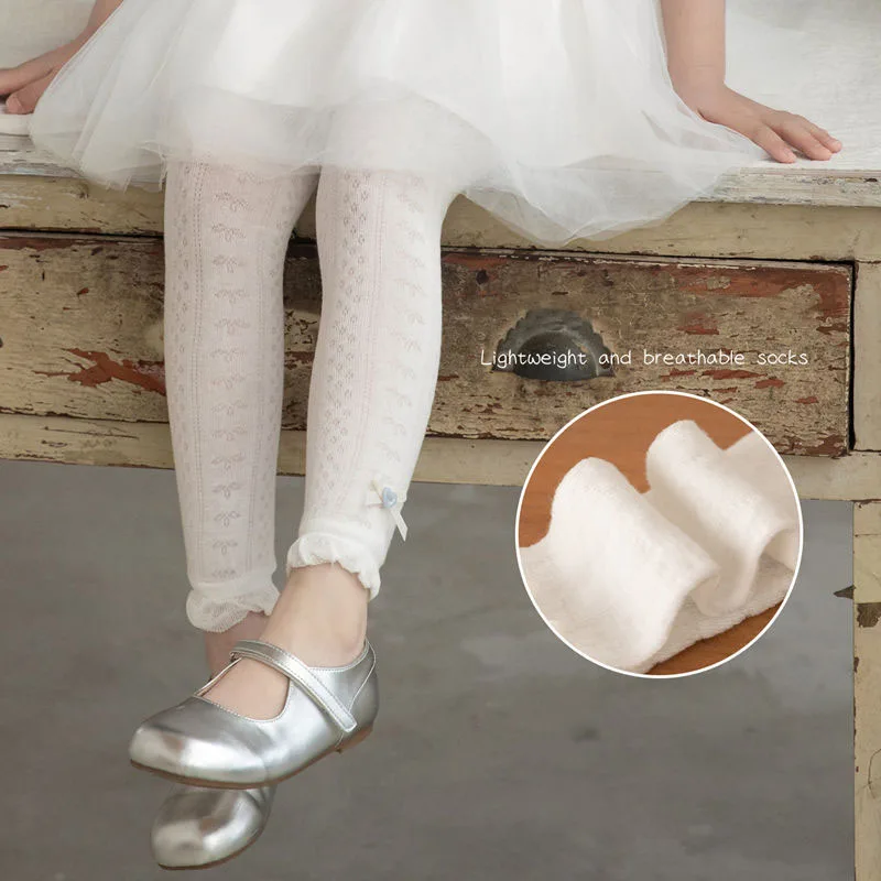2026 New Summer Children's Leggings 6M-8T Thin Mesh Bow Kids Cropped Pants 4 Colors Comfortable Girls Ventilate Render Pants