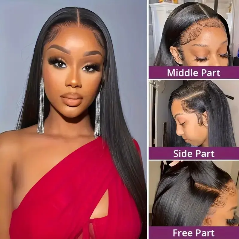 Rosabeauty 13x6 Straight Lace Front Wig 250% Density Human Hair 13X4 Frontal Glueless For Women 30 40 Inch For Women