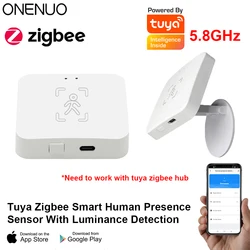 Detector de presencia humana Tuya Zigbee, Sensor de movimiento Pir con Radar MmWave Smart Life con distancia de luminancia, Monitor de detección de respiración