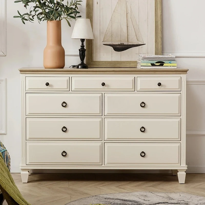 

American nine-chest cabinet pure solid wood drawer locker French furniture living room entrance