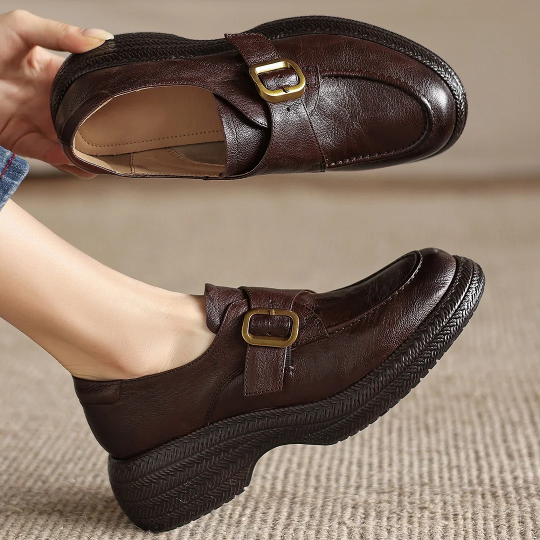 

Danxuefei женские лоферы на плоской подошве с круглым носком и металлической пряжкой на толстой подошве, лоферы на плоской подошве, мягкая удобная повседневная обувь высокого качества