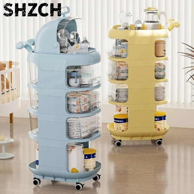 3-Tier Baby Organizer Cart with Wheels - Nursery Storage for Diapers, Snacks & Toys, Mobile Rolling Cart for Bedroom Care