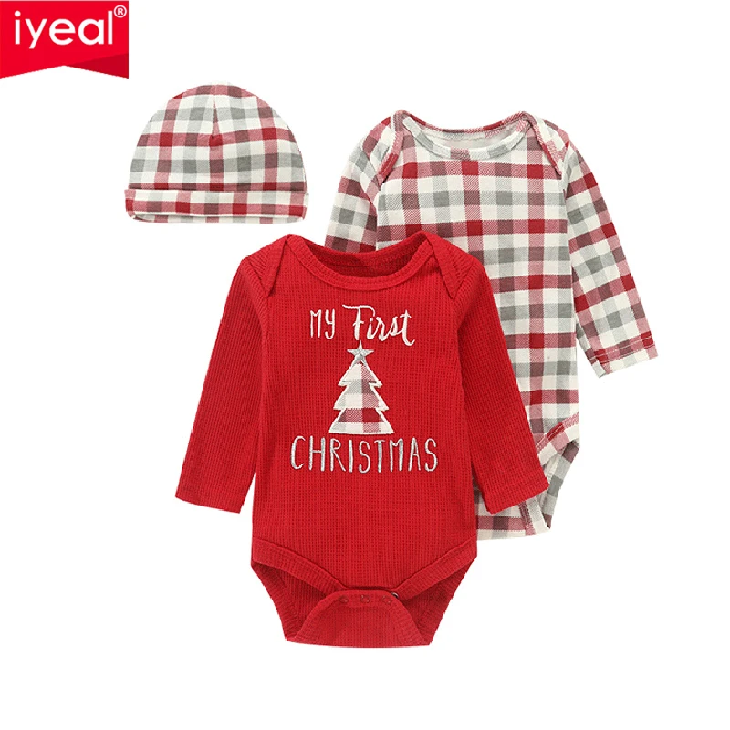 

IYEAL Baby Christmas Romper Long Sleeves 2 Pieces 100% Cotton Newborn Baby Girls Boys Toddler Infant Clothes 0-9M