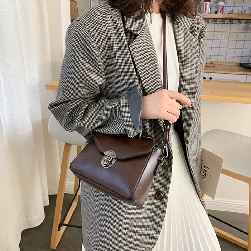 Small Square Bags For Women Fashion Solid Color Designer Crossbody Shoulder Bag Vintage PU Leather Handbags Female Bag Bolsa