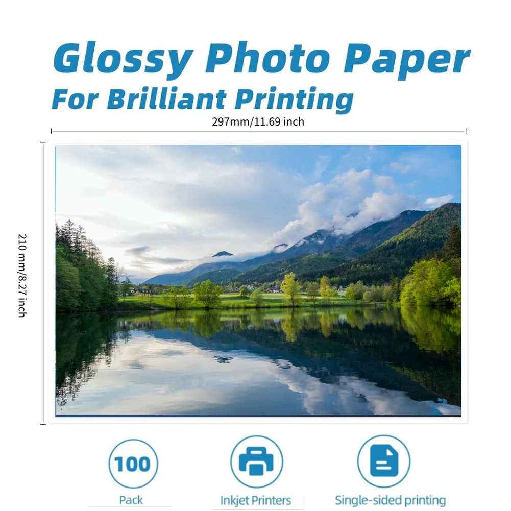 A4 Glossy Photo Paper 100 Sheets 115gsm for Inkjet Printers, Ideal for Flyers and Menus
