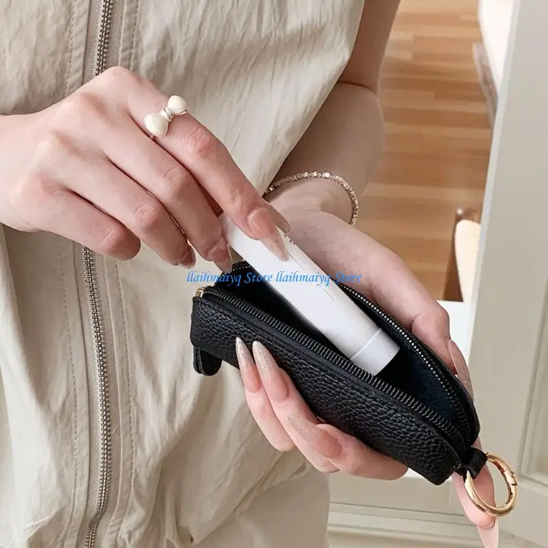 573B Leather Coin Purse with Keychain Change Purse Keychain Rings Holder Keychain