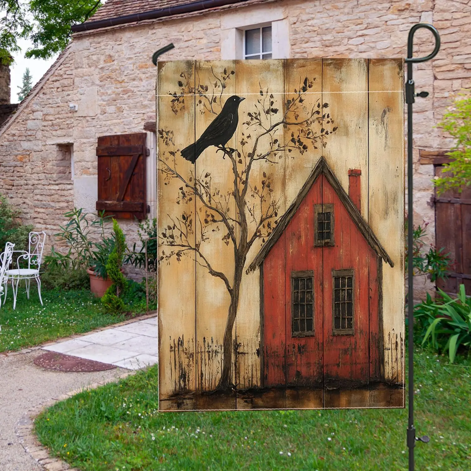Farmhouse Rustic Crow Garden Flags 12”x18” Double Sided for Outside Decorative, Country Wood House Raven Front Yard Backyard yyi