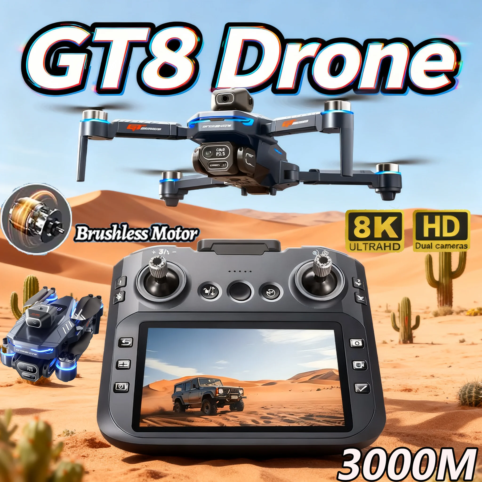 

2026 NEW GT8 Drone 8K HD Camera FPV Quadcopter with Screen Remote Control 5G WIFI Aerial Photography Brushless Motor RC Dron Toy