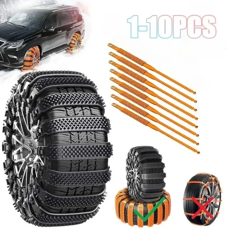 10-1Pcs Car Motorcycle Snow Chains Reusable Tire Anti Slip/Skid Tie Winter Emergency Safety Belt Tyre Chain Moto Accessories