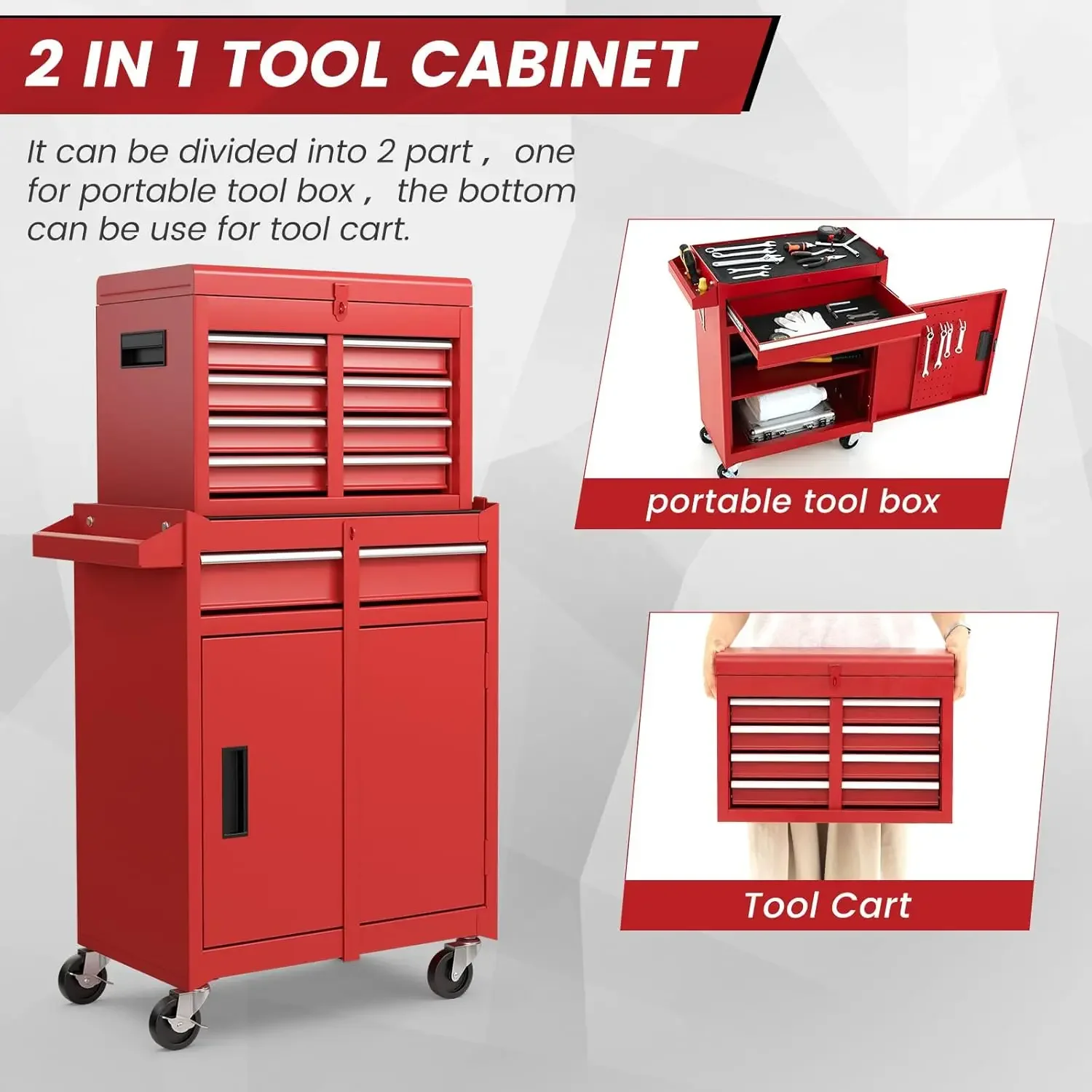 Rolling Tool Chest - Heavy Duty Material & Lockable Top-Box & Storage Cabinet for Garage and Workshop - 5-Drawer Tool Box & Red