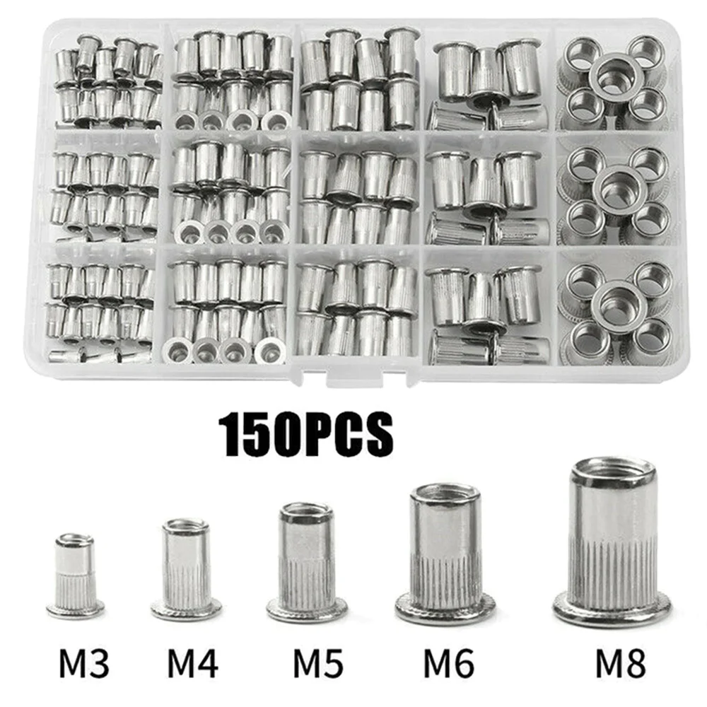 150PCS Aluminum Threaded Insert Nutsert Cap Flat Head Rivet Nut