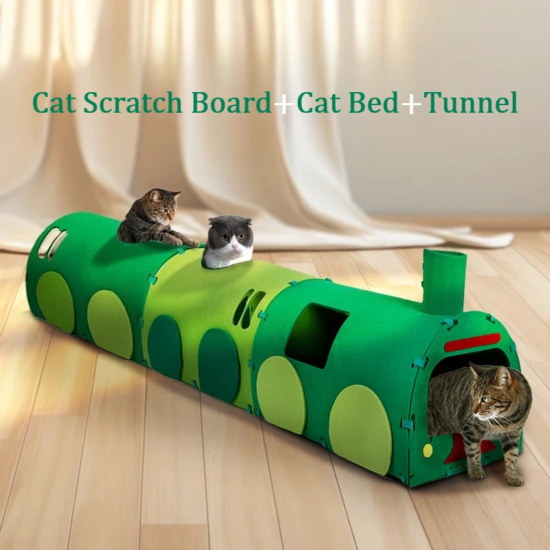 Felt Cat Tunnel Toy Multifunctional Play Bed Scratcher House for Kitten Daily Training Rest