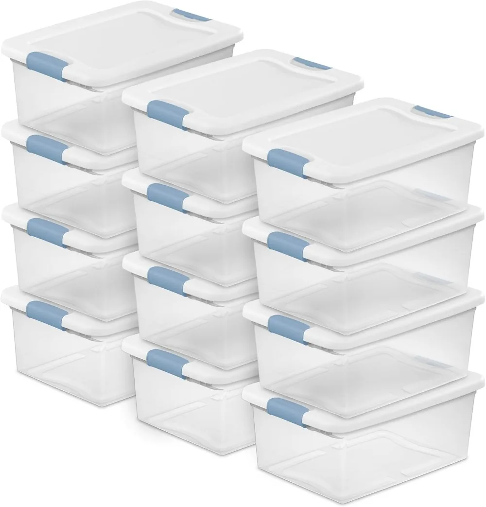 

12-Pack Latching Box, Under Bed Storage Bins with Lids, Clear Plastic, 15 Quart - Heavy-Duty Organizing Containers for Close