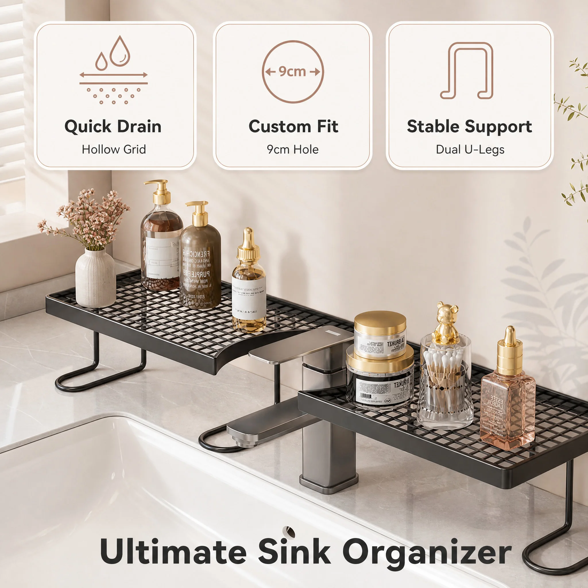 Étagère de rangement pour salle de bain en acier au carbone, 19,7 x 4,3 po, étagère de meuble de salle de bain sans perçage, résistante à l'humidité et aux moisissures, pour produits de soin et articles de toilette, Toolupgr