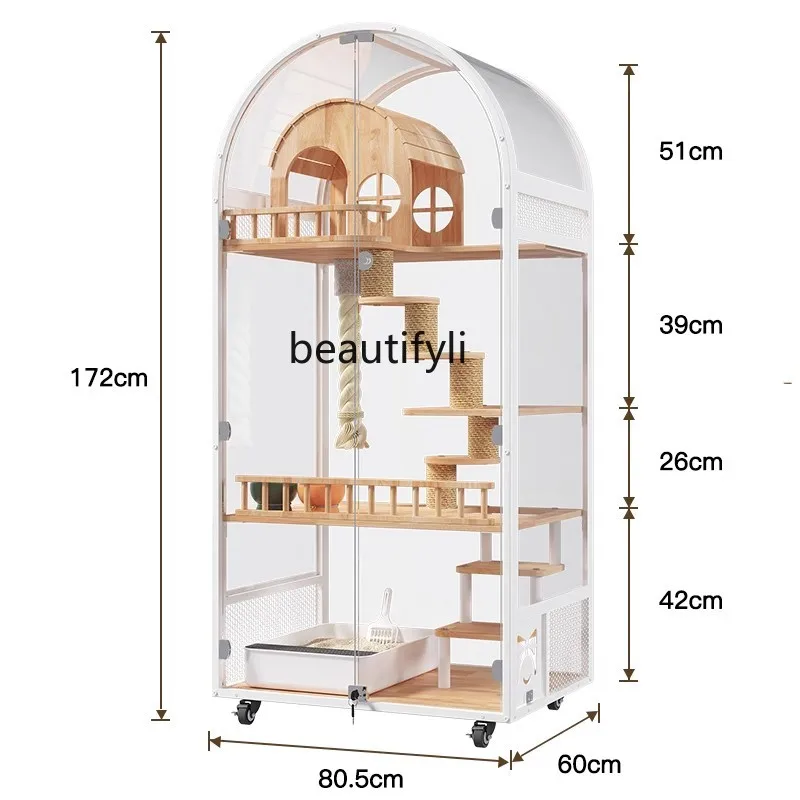 

French Arched Cat Villa Bantam Luxury Panoramic Tempered Glass House Solid Wood High-end Cat Cage Cabinet