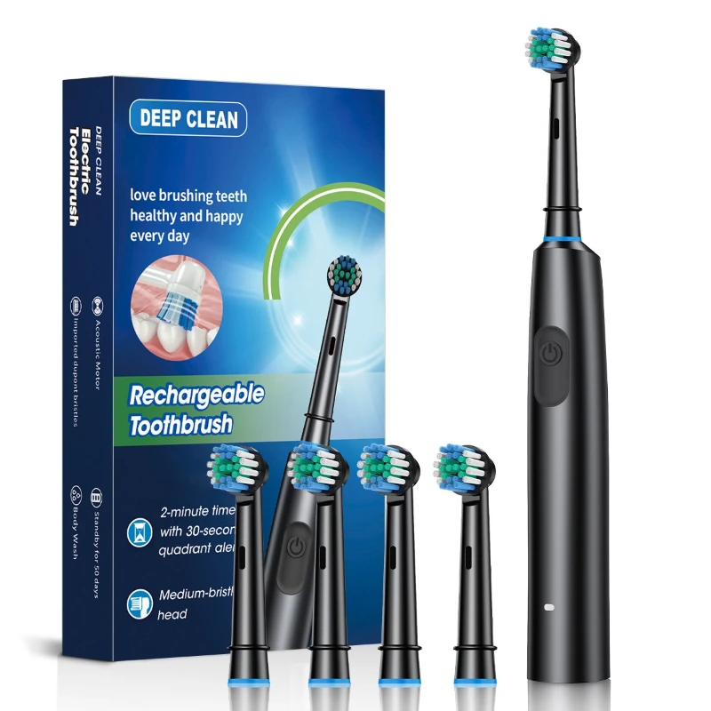 

Round-Head Rotating Electric Toothbrush with 4 Brush Heads &1 Charging Cable 5 Modes Magnetic Levitation & Waterproof Toothbrush