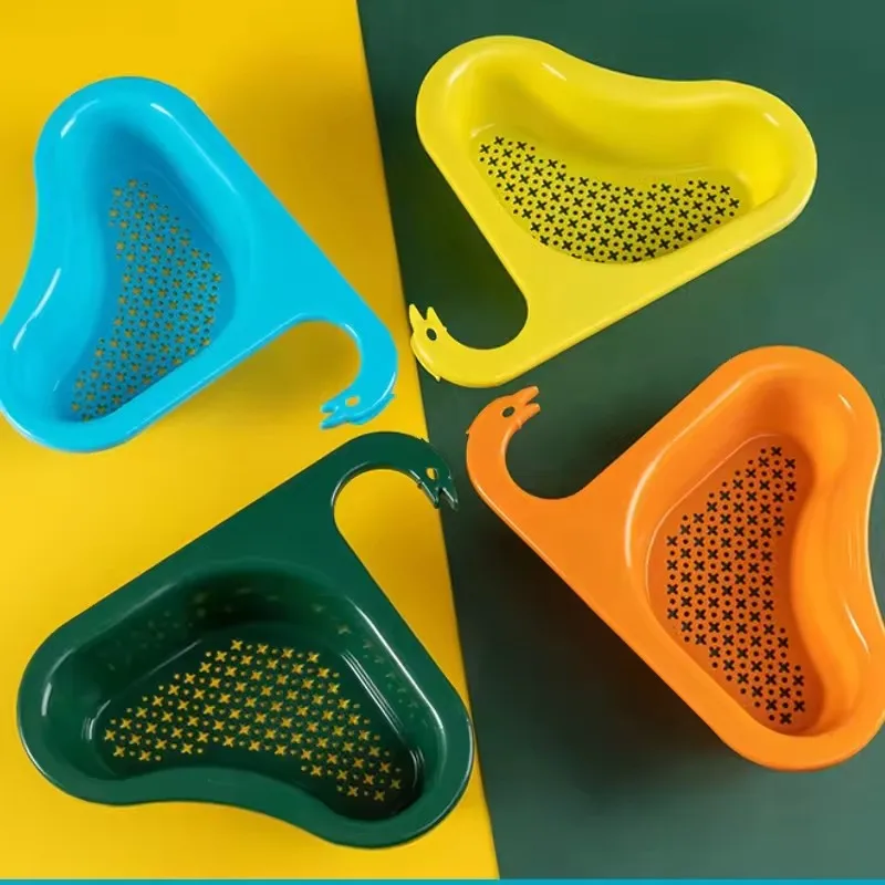 Sink Swan Drain Basket Household Punch-free Kitchen Vegetable Washing Multi-functional Pool Triangular Plastic Water Filter Rack