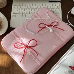 Bow Knot Laptop Bag Korean Women Travel Tablet PC Laptop Computer Female Cosmetics Storage Pouch Student Stationery Organize Bag