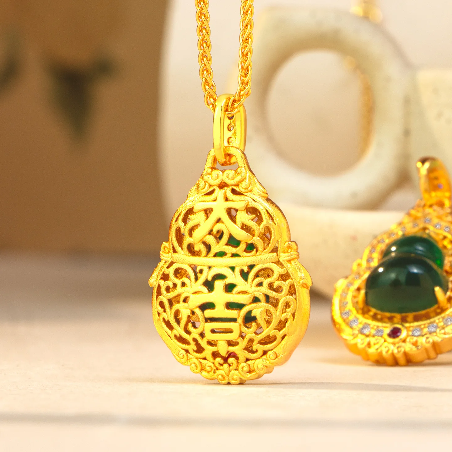 Luxury 24K 9999 Pure Gold real gold Women's Point Drill Gourd Pendant Necklace