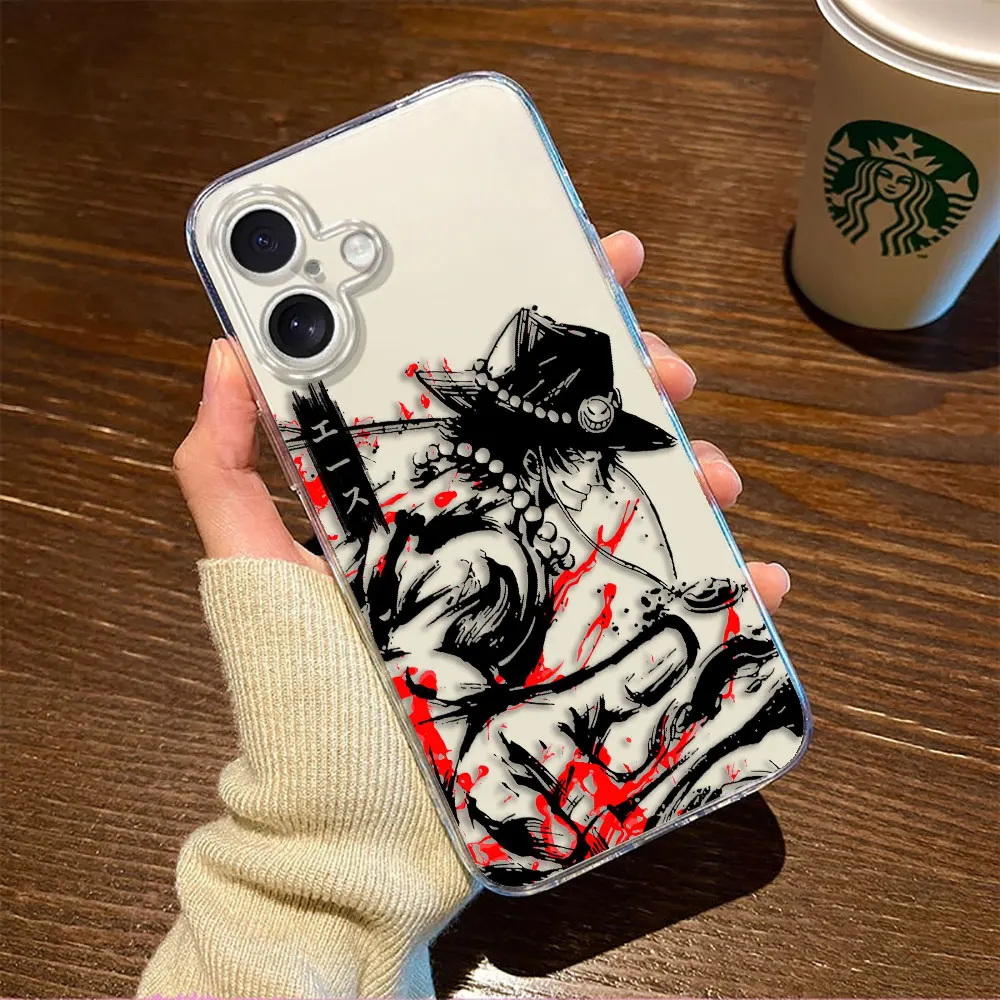 Comics O-One Piece Luffy Zoro ACE Clear Phone Case For iPhone Apple 17 AIR 17E 16E 16 15 14 Plus 12 13 11 XR Pro Max Case Cover