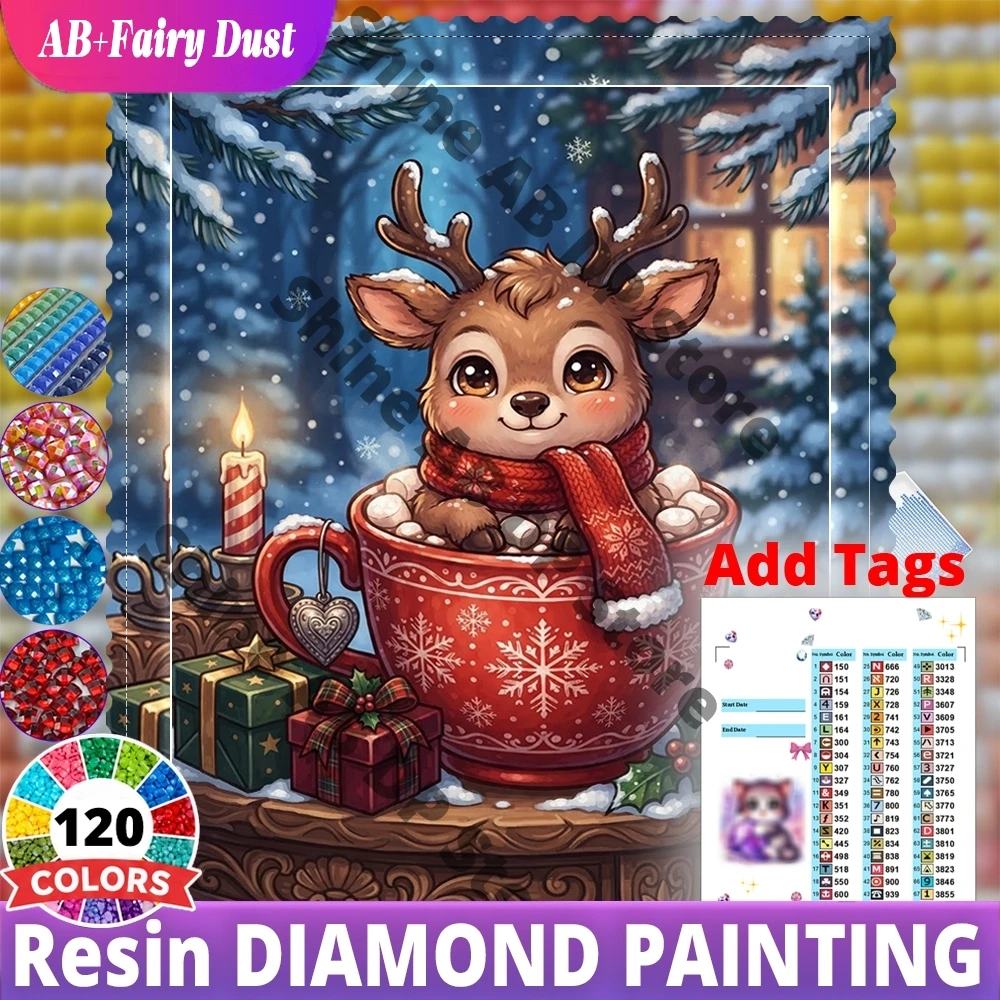 120 Color Resin AB Fairy Dust DIY Diamond Mosaic Animal Cute Full Square Painting Christmas Reindeer Mug Decor For Home