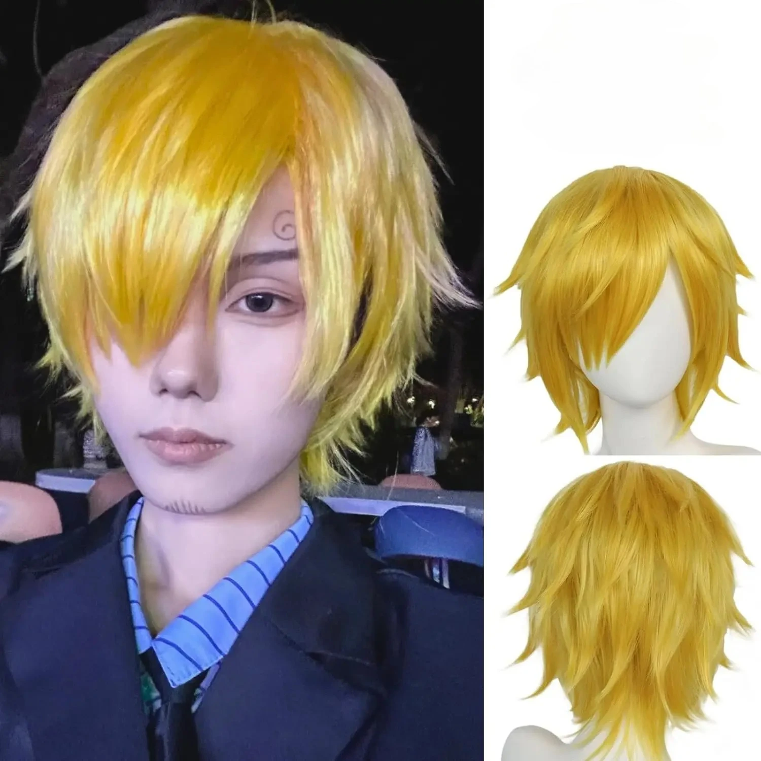 Cosplay Wig Sanji Wig Short Golden Yellow Synthetic Wigs for Anime Cosplay Halloween Costume Party