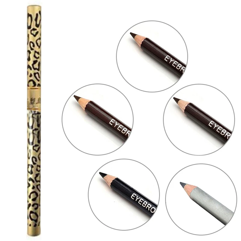 Leopard Print Lápis de sobrancelha, de longa duração, Double-Headed Enhancer, maquiagem dos olhos, sobrancelha Lápis de sombra, 5 cores, 1pc