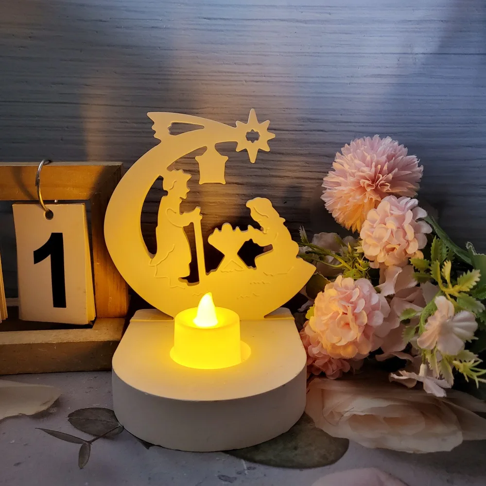 Moldes de silicona de adorno de barco nacido de Jesús en la Luna, decoraciones familiares, molde de yeso, regalo artesanal, tarjeta de complemento, molde de cemento