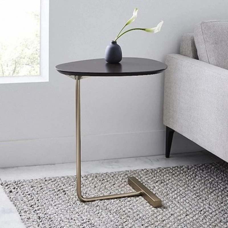 Simple Modern Side Table Iron Art Sofa Corner Table Lazy Bedside Reading Oval Coffee Table Tea Solid Wood Counter Top