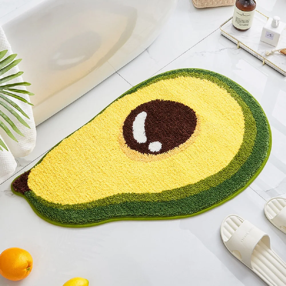 Fruit Shape Bathroom Mat Cute Cartoon Avocado Bath Mat for Bathroom Decor Flocking Non-Slip Foot Door Mat Absorbent Bath Rugs