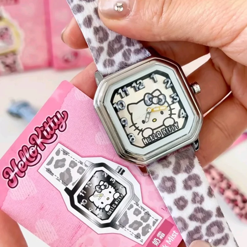 Authentic Hello Kitty Sweetheart Leopard Print Wristwatch Blind Box Cute Square Dial Ornament For Girls Birthday Holiday Gift view 2