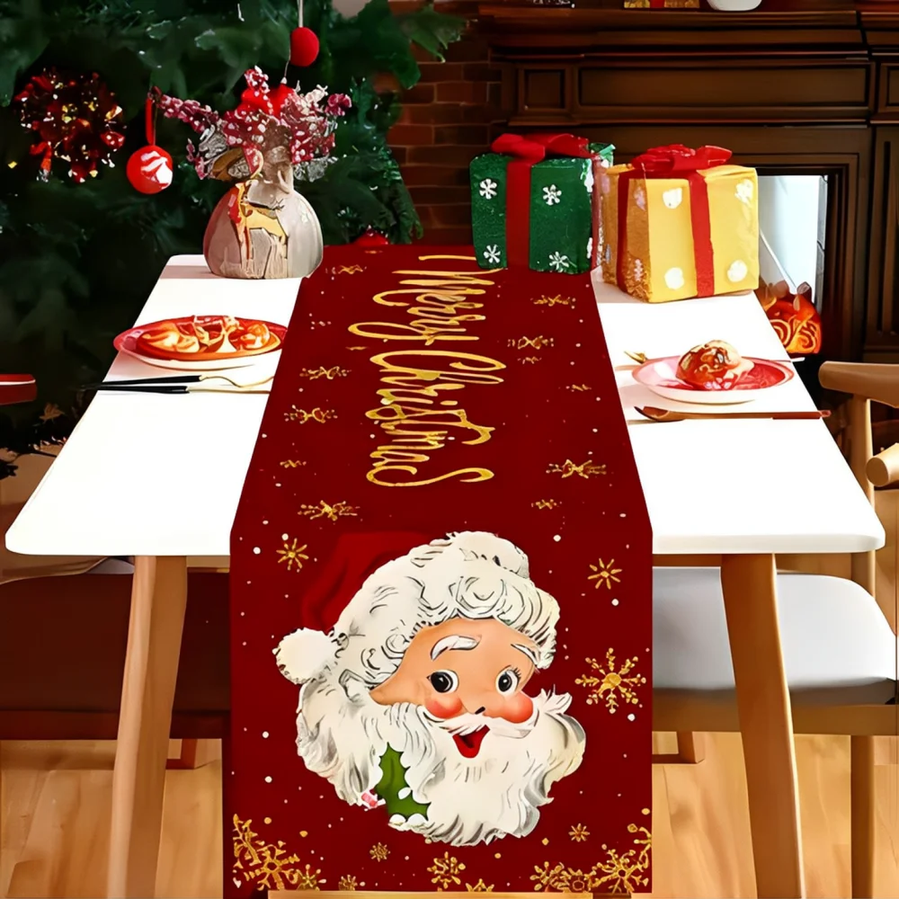 Linen Christmas Table Runner Plaid Decorative Table Cloth Festive Dining Room Decor For Holiday Party Home Accessory