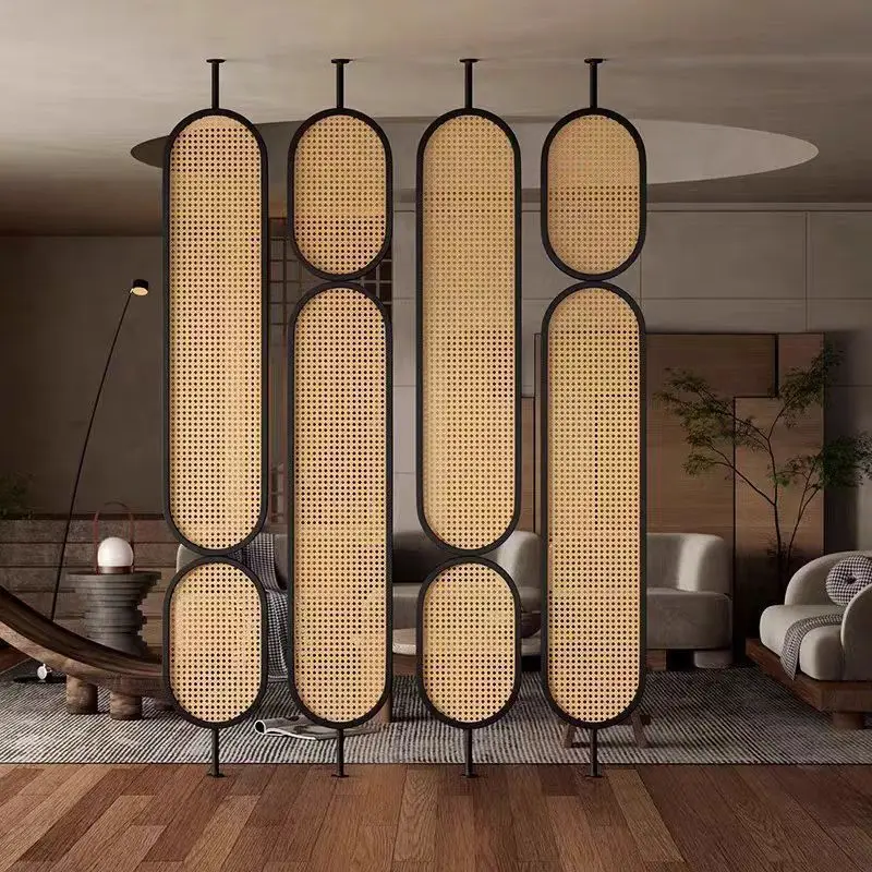 New Chinese retro modern simple rattan entry door blocking the entrance hotel restaurant can be rotated