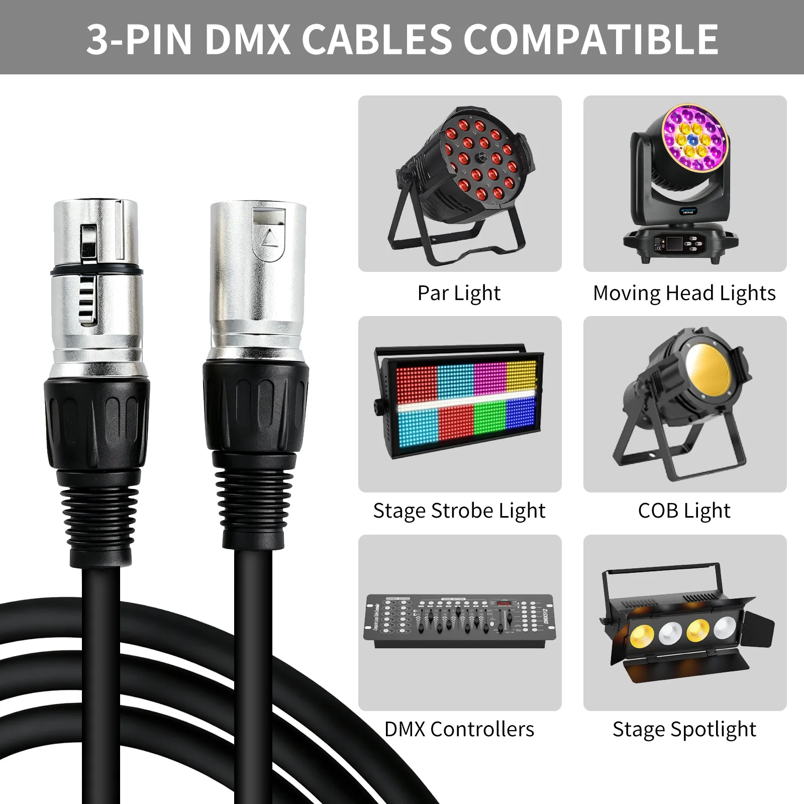 3Pin XLR Cable Audio Line 2M/3M/5M/10M DMX Cable Stage Light Accessories For Led Par Light Moving Head Console Connection