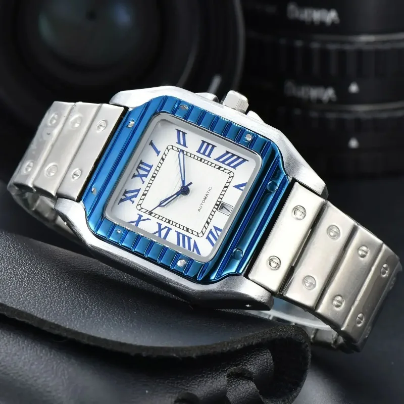 2025 Cronómetro de cuarzo cuadrado de acero inoxidable para hombre presenta un reloj con calendario multifuncional elegante y generoso.