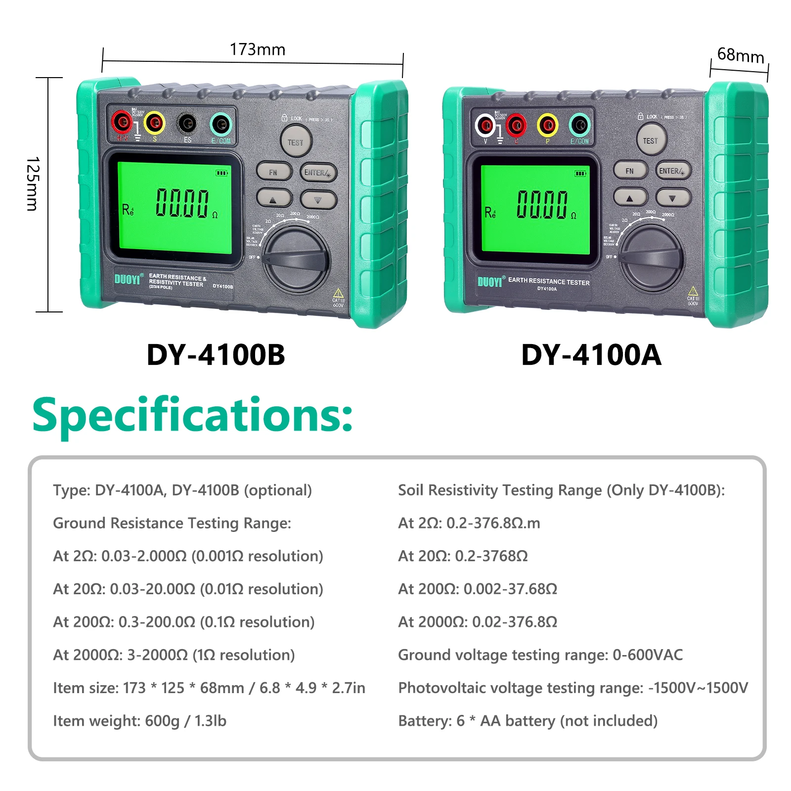 DY-4100A/DY-4100B Digital Grounding Resistance Tester Multi-Gear Ground Resistance Tester Voltage Meter Megohmmeter Voltmeter