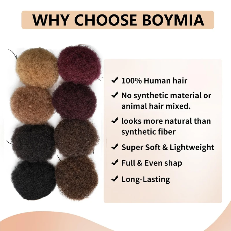 8 Inch Afro Puff Drawstring Ponytail Hair Bun 100% Human Hair Short Curly Afro Kinkys Afro Bun Extension Hairpieces