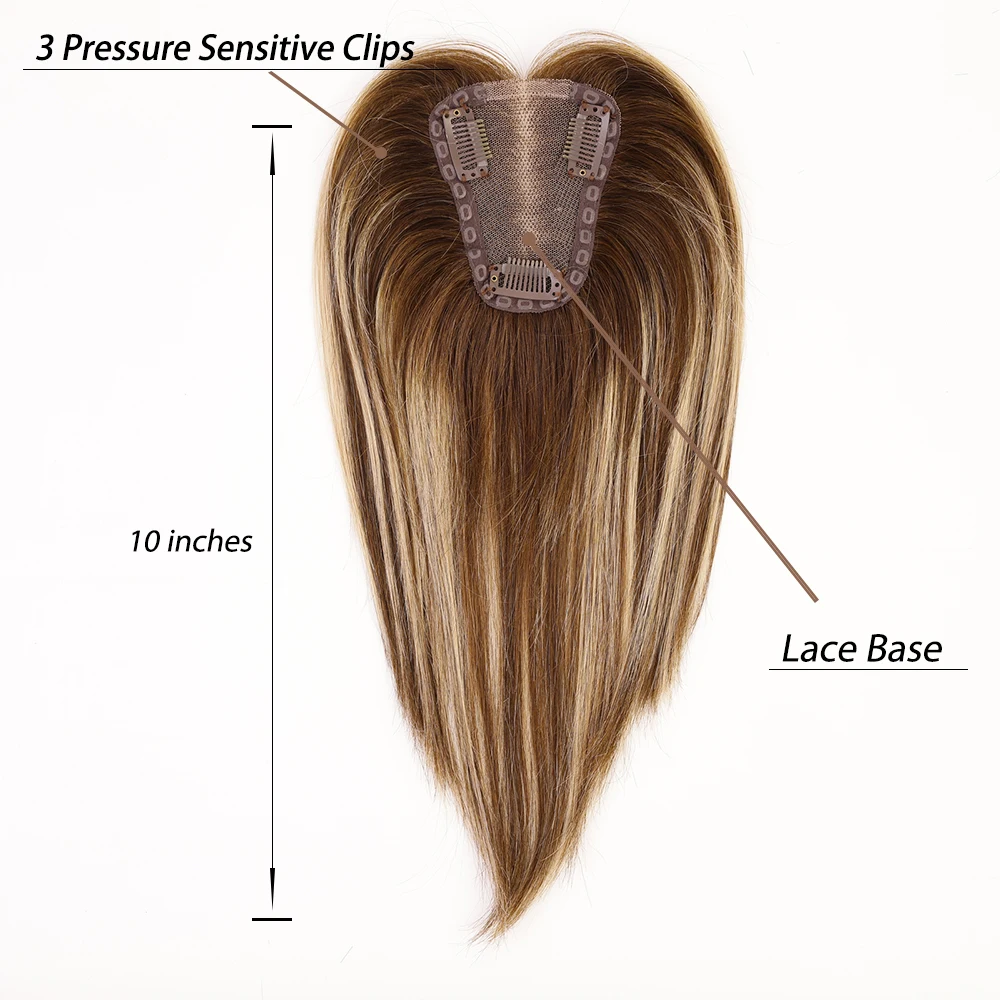 Golden Brown Blonde Mixed Remy Human Hair Toppers Lace Base Clips in Hair 10 Inches 100% Remy Human Hair Toppers for White Women